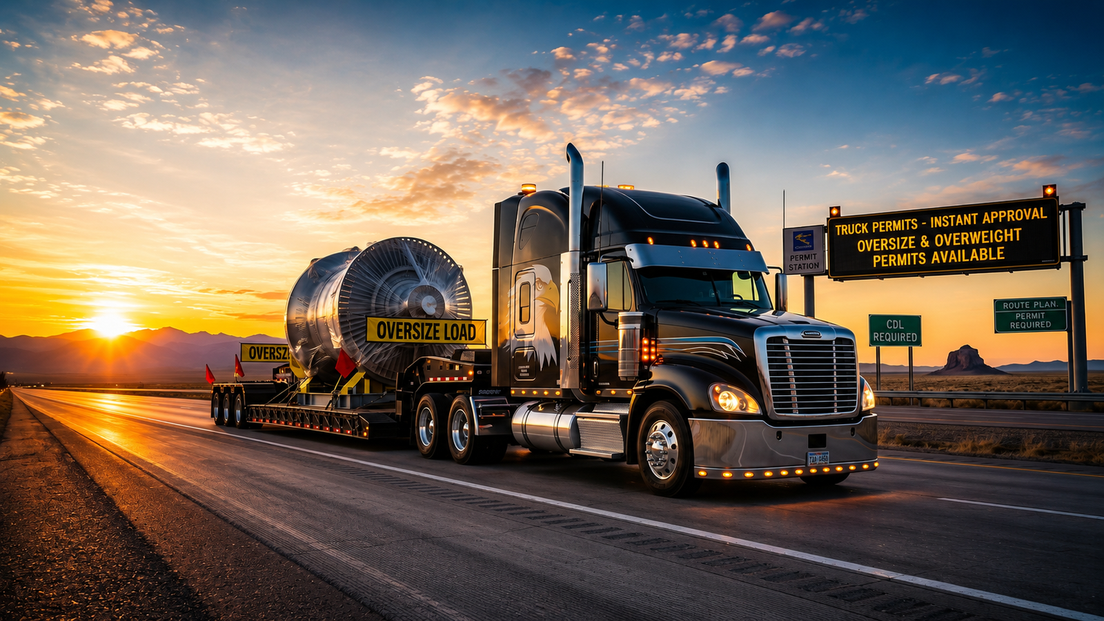Heavy transport truck on North American highway